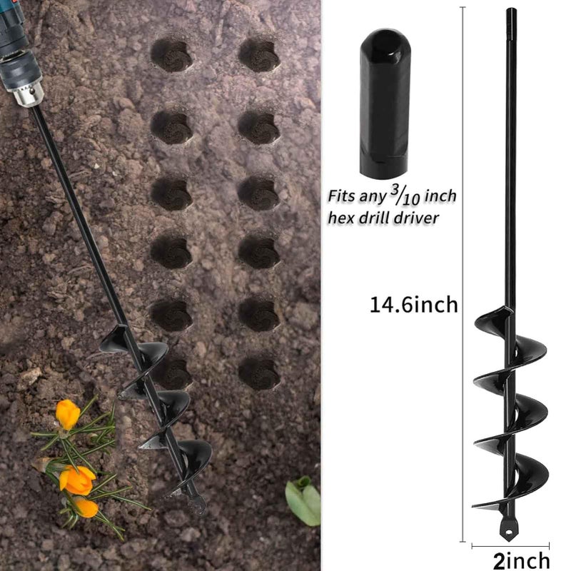 TCBWFY Auger Drill Bit 2x14.6inch Garden Plant Flower Bulb Auger Rapid Planter Bulb & Bedding Plant Auger for 3/8" Hex Drive Earth Drill Fence Post Umbrella Hole Digger - Image 2